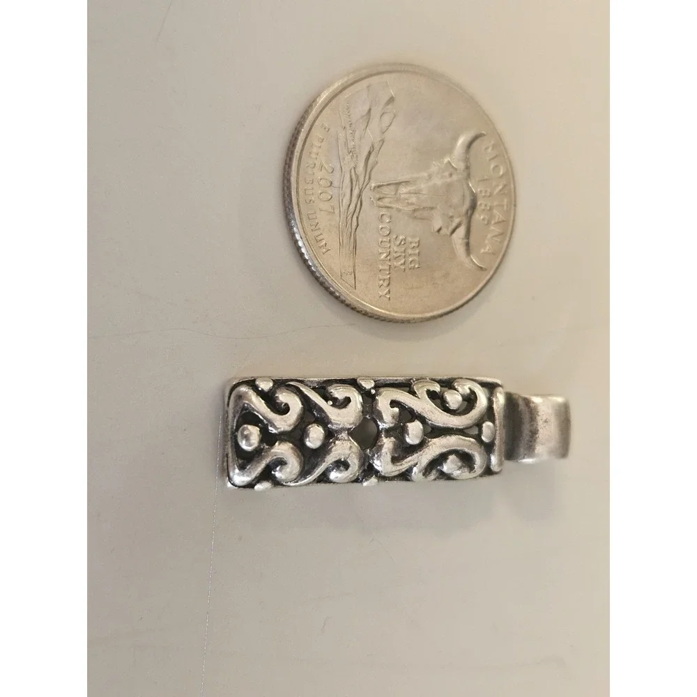 Vintage ATI Mexico 925 Sterling Silver Scrollwork Slider Bar Pendant 1.25